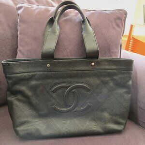 Chanel Quilted Perforated CC Logo Tote